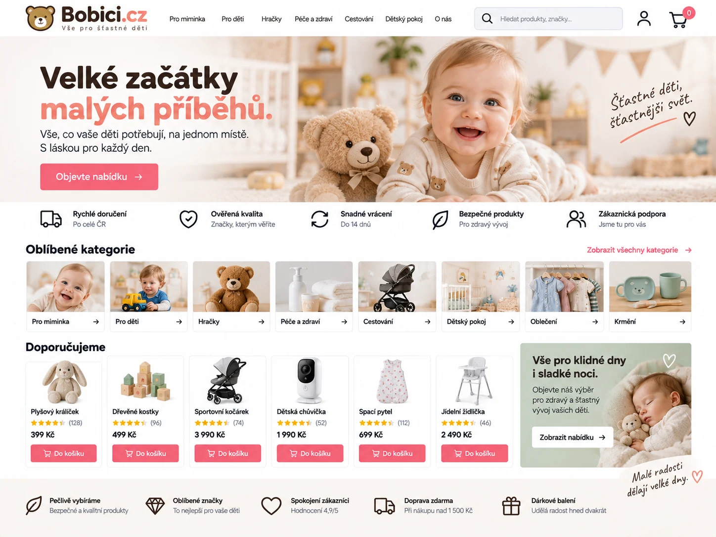 Ilustrační návrh pro Bobici.cz: e-shop s dětskými výrobky a potřebami pro rodiče